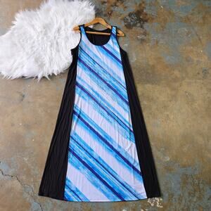 Christine Alexander Maxi Dress Size XL Black Blue Stripe Embellished Sleeveless